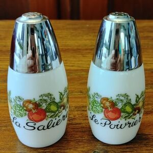 Vintage Gemco Milk Glass Salt & Pepper Shakers French La Saliere & Le Poivrier